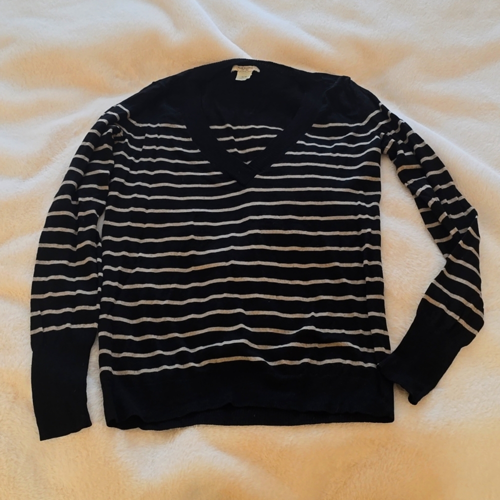 Black Striped Club Monaco V-Neck Sweater Size Medium